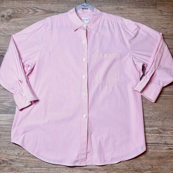 Kate Hill Womens Pink White Striped Long Sleeve Button-Down Shirt‎ Plus Size 1X - Picture 1 of 8